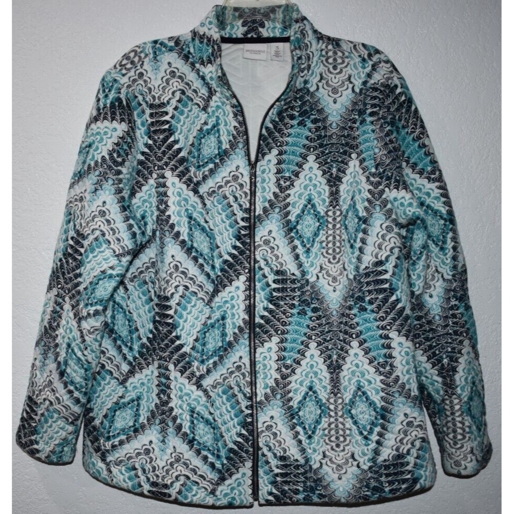 Chicos‎ Weekends Quilted Jacket 3/XL Full Zip Lightweight Geometric Shacket Top